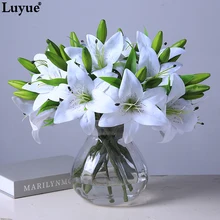 Luyue lírio artificial para decoração de casamento, 11 peças, flor realista, bud, espuma de flores, ramos de flores elásticas de alta qualidade