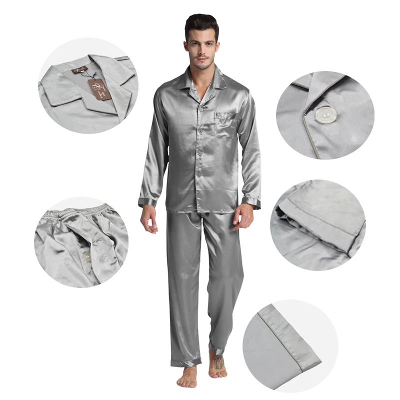 Men's Modern Stain Silk Sleepwear Pajamas Details