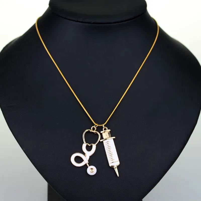 New Design Gold Plated Medical Stethoscope Pendants Necklaces DIY