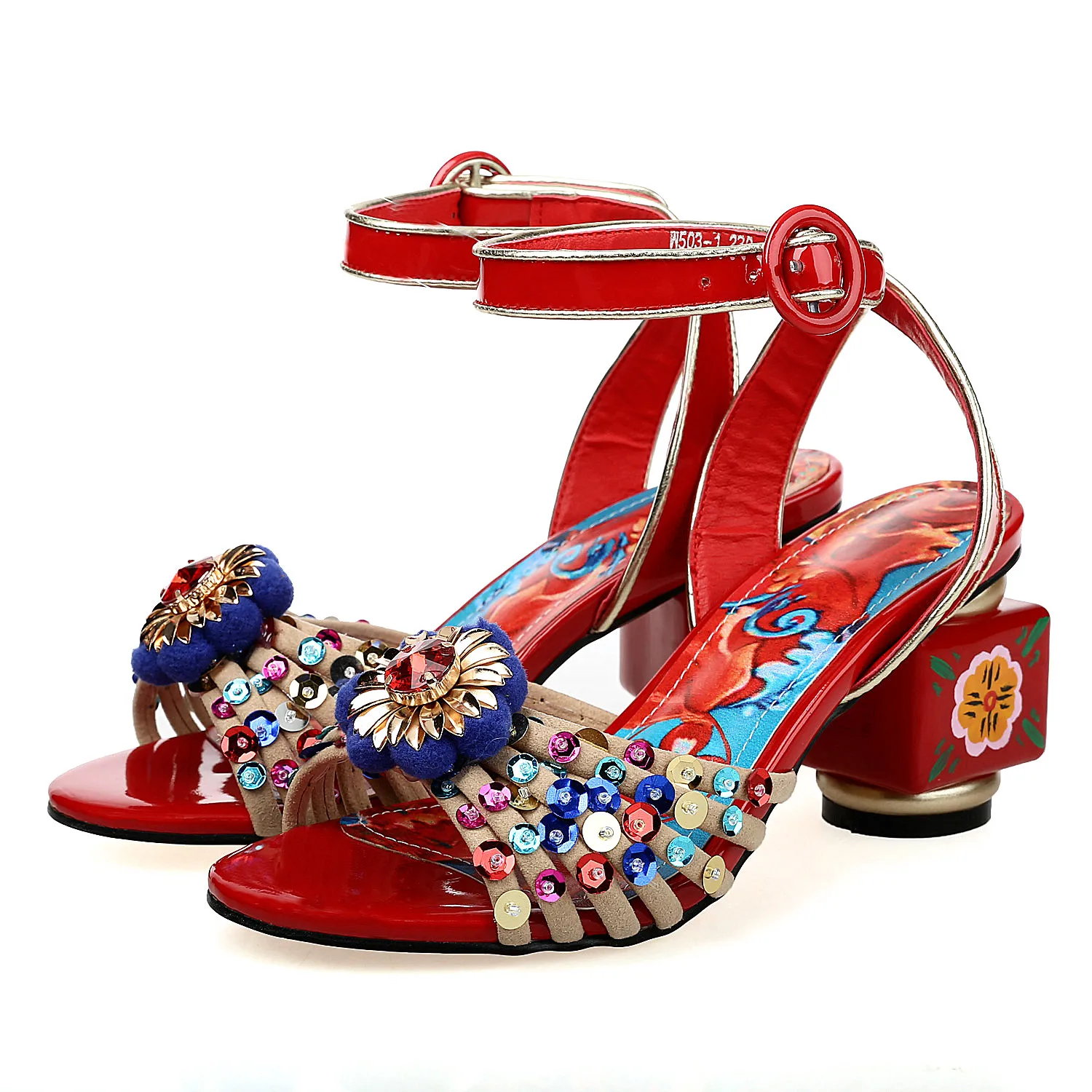 XiuNingYan/ г.; Брендовые женские босоножки; Летняя обувь с цветочным принтом и пряжкой на щиколотке; Роскошная обувь из натуральной кожи с отделкой бисером и кристаллами