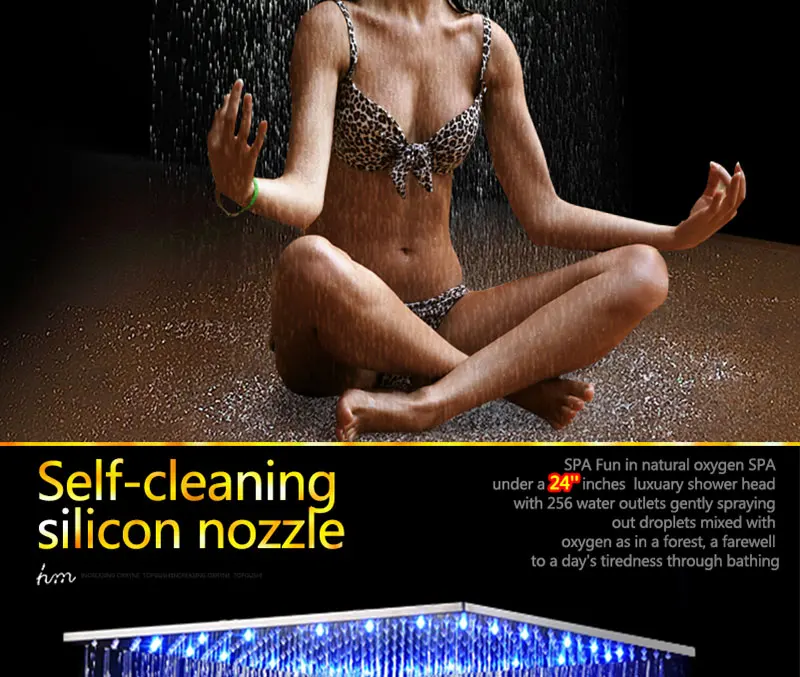 hm Intelligent Digital Display Rain Shower Set Installed in wall 2 Jets LED 24 Rainfall Thermostatic Touch Panel Mixer (5)