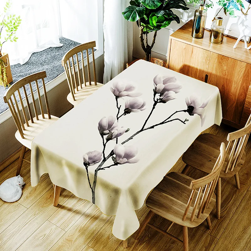

Rectangular Polyester Tablecloth Waterproof Oil Tablecloth Table Cover flowers Pattern white Tablecloth Multi-size Tablecloths