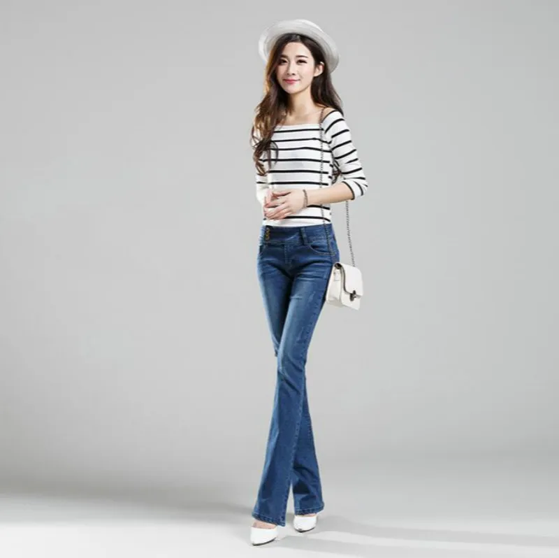 SGOGOOG весенне-осенние модные повседневные брюки больших размеров с высокой талией для женщин и девочек, микро брюки, джинсы с яркой отделкой, одежда 79038