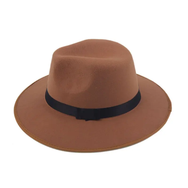 Винтажная Мужская и женская жесткая фетровая шляпа с широкими полями Fedora Trilby Панама Шляпы Гангстер Кепка От Солнца - Цвет: khaki