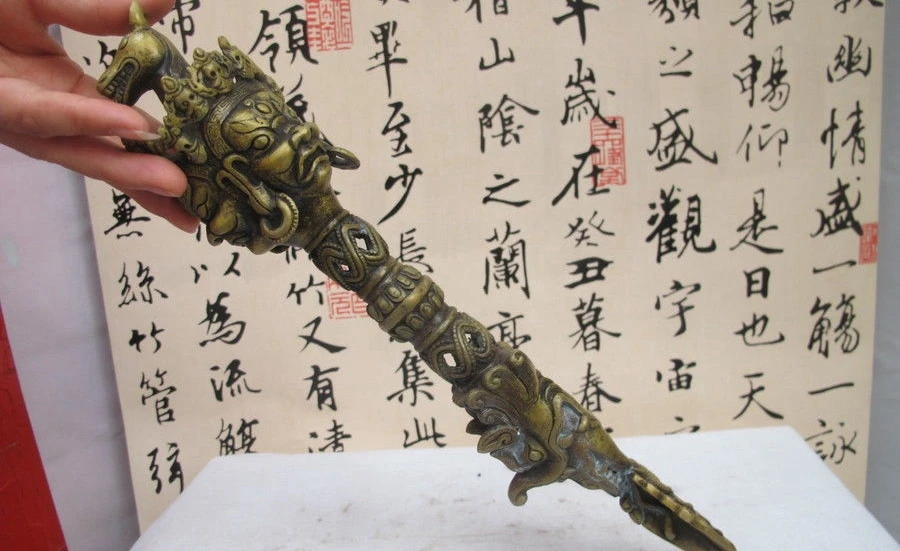 

Tibet Buddhist bronze Copper Hayagriva Mahakala Head Dorje Vajra Phurpa Dagger a 0518 a 0518