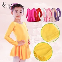 Girls Ballet shiny spandex leotards with skirt long sleeve dance costume ballet clothes for sale child ballerina dress SD4016