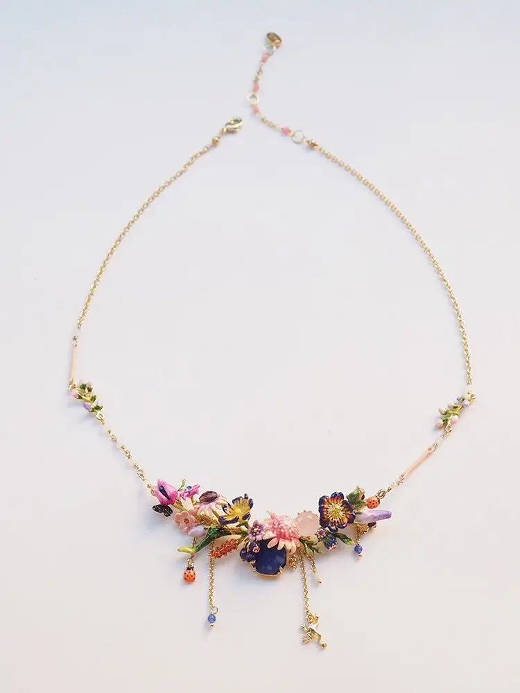 Ручной работы Эмаль глазури Моне сад камня цветка Цепочки и ожерелья висячие серьги, серьги, кольцо, ювелирные изделия для вечерние