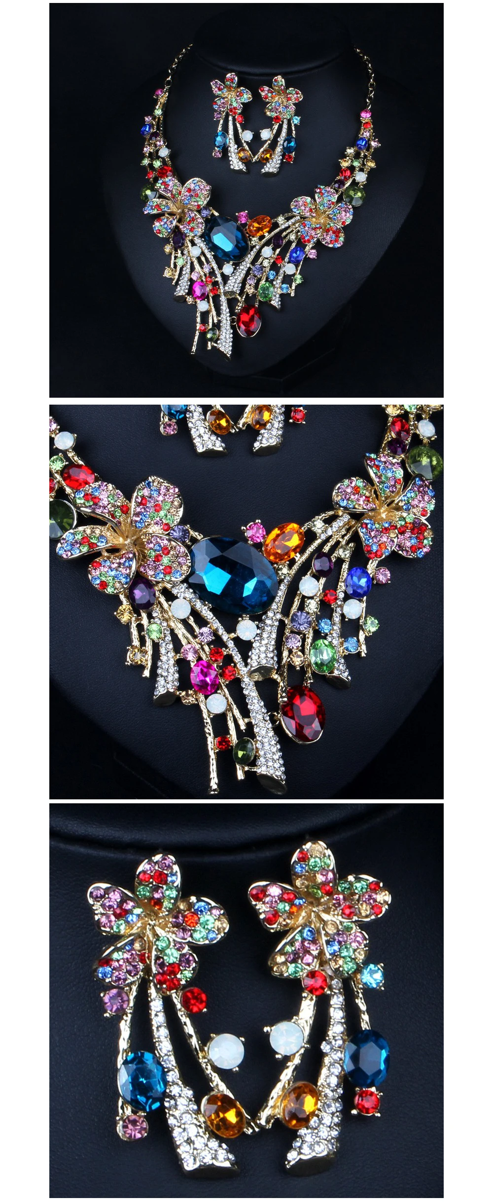 HanCheng, роскошное модное ожерелье, цветы, Золотой Металл, стразы, большой кристалл, массивное, макси колье, женское ювелирное изделие, leagtha collier