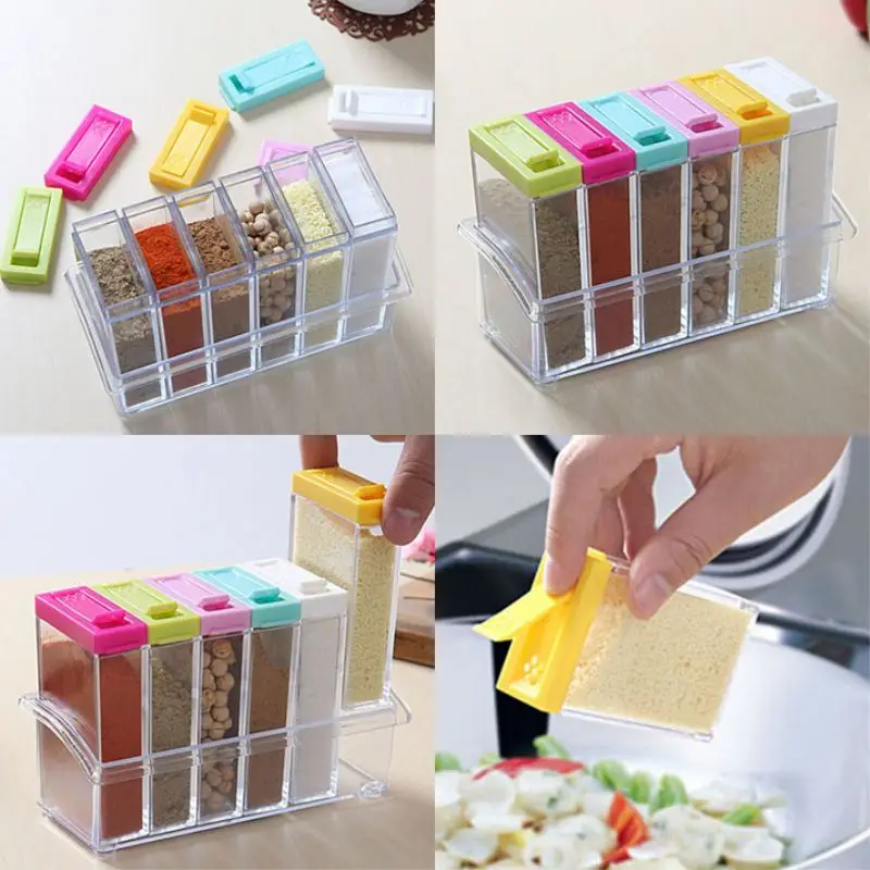 New Arrival Acrylic Kitchen Storage Boxes 6pcs/set Spices Storage Box