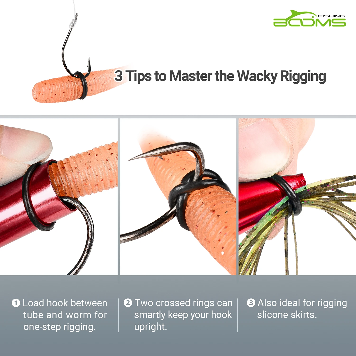 Booms Fishing Wacky Tool Rig O Rings to Plastic Worms with 110 Rings and Clip Booms Fishing Wacky Tool Rig O Rings to Plastic Worms with 110 Rings and Clip