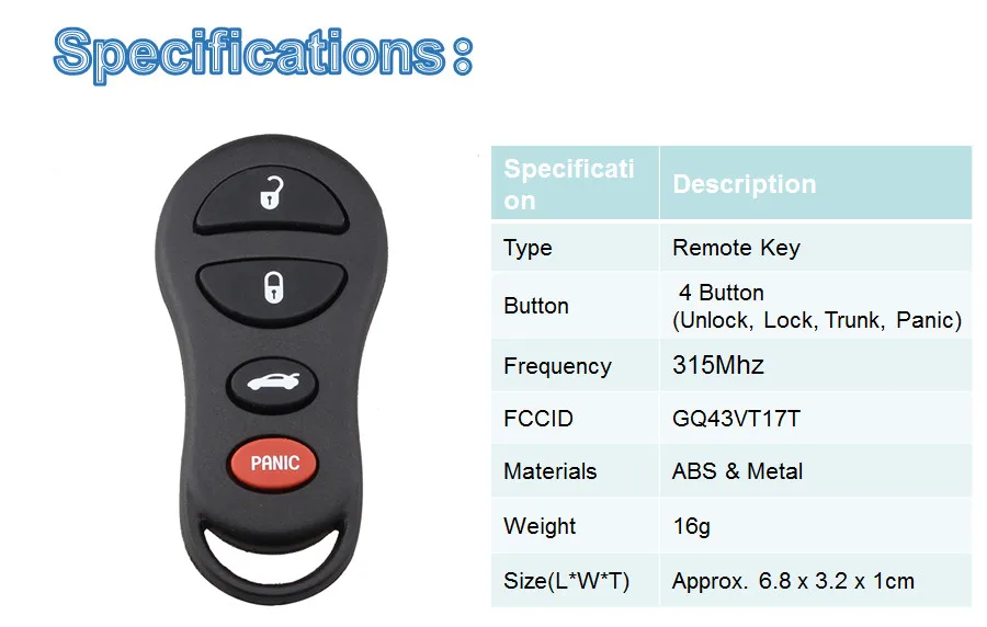 Bhkey 3+ 1 4 кнопки дистанционного ключа автомобиля для Chrylser GQ43VT17T/13 T 315 МГц для Jeep Dodge 2002 2003 2004 2005 Caravan Dakota DURANGO