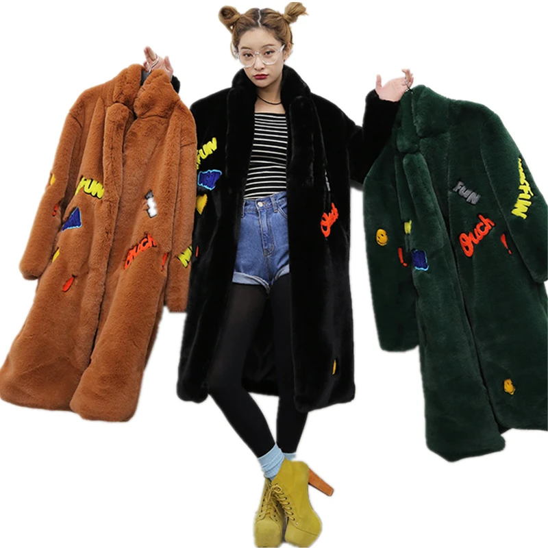Зимняя женская хлопковая куртка с искусственным мехом, толстая длинная парка с вышивкой, плюшевая верхняя одежда, Женское шерстяное пальто, кардиган SUN64