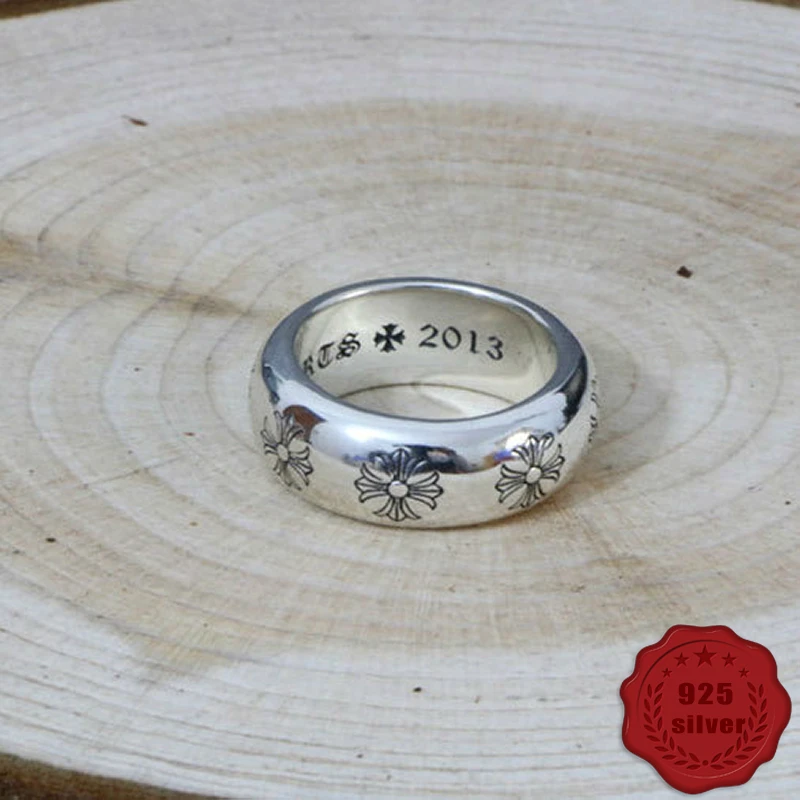 

100% 925 sterling silver ring personality retro fashion hip-hop style punk style letter cross creative men jewelry 2018 new hot