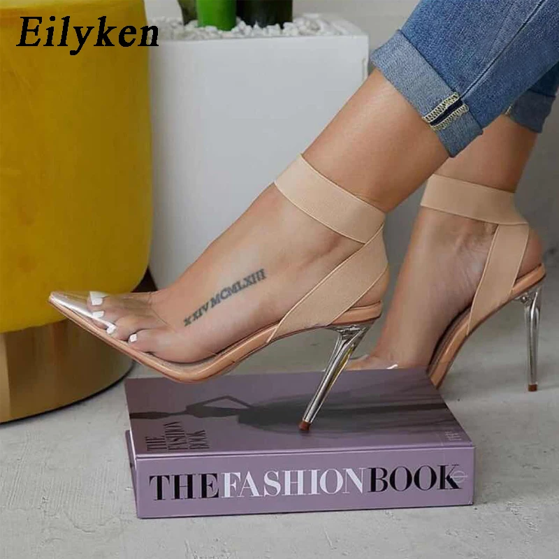 Eilyken/модные пикантные туфли-лодочки на высоком каблуке, с эластичным ремешком, из прозрачного ПВХ женские туфли-лодочки для ночного клуба и вечеринок Размеры 35-42