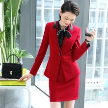 Модные повседневные красные блейзеры, костюмы с топом и юбкой для девушек, деловая рабочая одежда, блейзеры и куртки, Униформа, наборы
