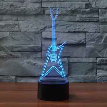 

3D night lamp V-electric guitar shapes 7 changing colors gradient color mood light touch switch as gift or home decor