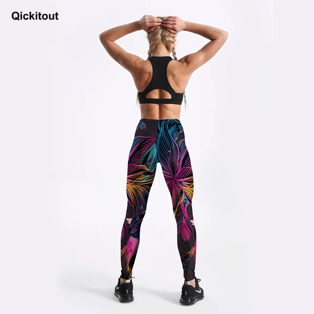Qickitout New Fashion Women Leggings Floral Petal Digital Color Printed Leggings Sexy Workout Fitness Pants Casual Streetwears