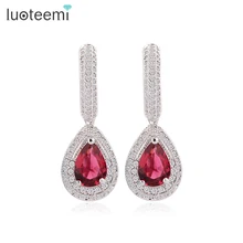 LUOTEEMI Новое поступление горячая Распродажа Дизайн Роскошные модные ювелирные изделия микро паве жемчужная капля воды фианит серьги для свадебный подарок подружке невесты