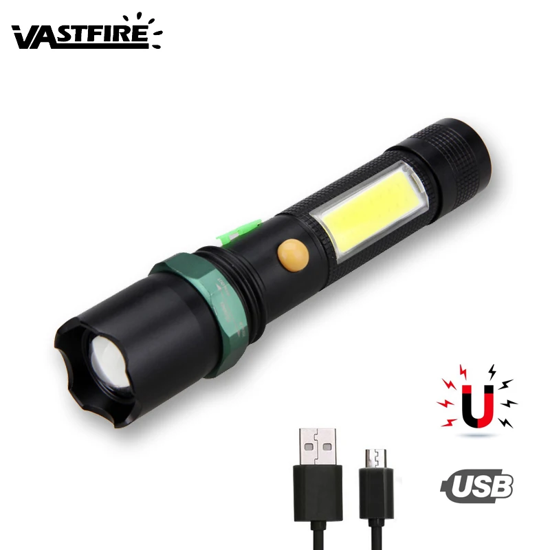 4 режима Zoom T6 COB светодиодный фонарик USB Перезаряжаемый Фонарик Магнитная