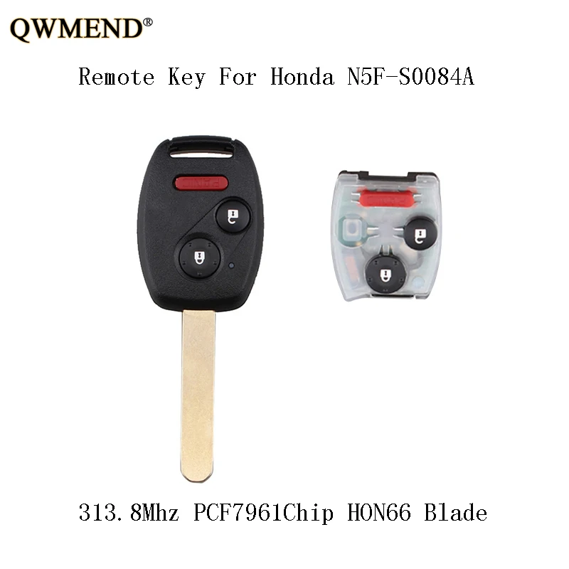 QWMEND 313,8 МГц полный дистанционный ключ DIY для Honda Civic EX Si 2006 2007 2008 2009 2010 2011 для Honda N5F-S0084A PCF7961 чип