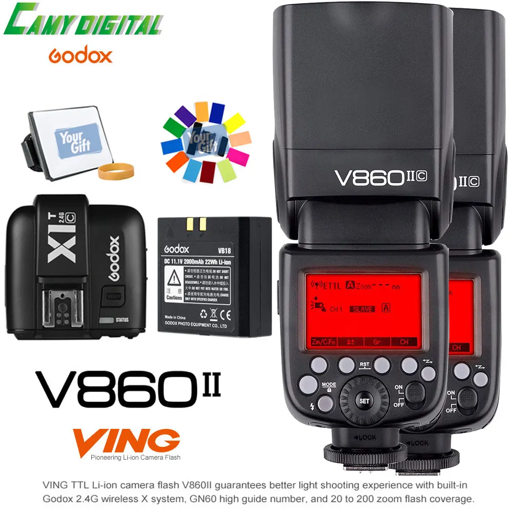 Godox v860ii-c/v860ii-n/v860ii-s TTL GN60 HSS 1/8000 s 2.4 г Беспроводной 2 шт. * Камера вспышка + x1t-c/x1t-n/x1t-s