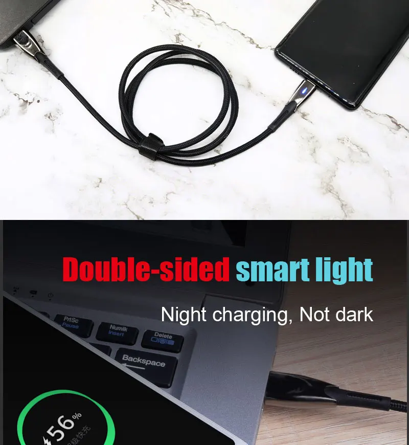 Ddaian 5A USB кабель светодиодный Quick Charge QC3.0 USB кабель для huawei samsung Xiaomi type C кабель