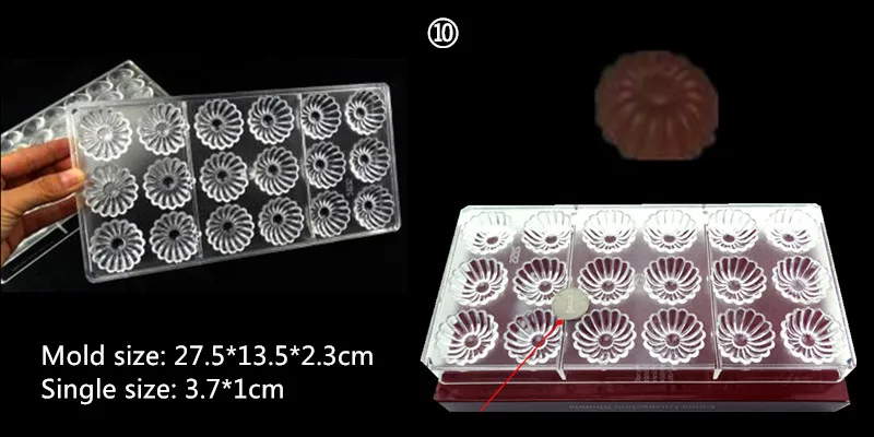 Подарок на день Святого Валентина, поликарбонатная форма для шоколада, домашняя жесткая форма для шоколада в форме роз, инструменты для выпечки, пластиковые формы для шоколада - Цвет: 10