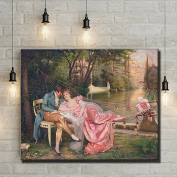

classical court figure canvas printings oil painting lover dating prited on canvas home wall art decoration pictures