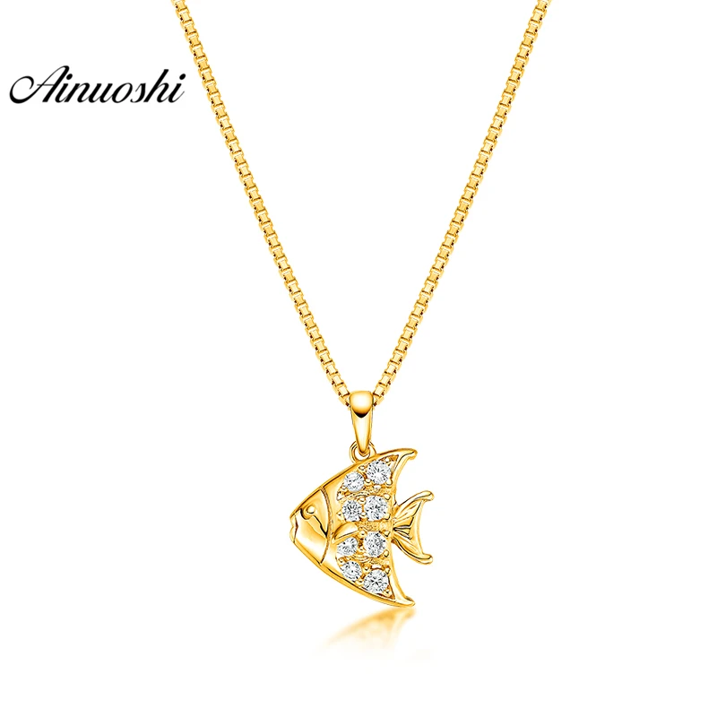 

AINUOSHI 10K Solid Yellow Gold Pendant Shining Marine Fish Pendant SONA Diamond Women Men Goldren Jewelry 1.5g Separate Pendant