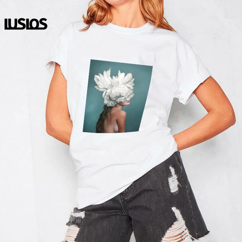 Женская футболка с цветочным принтом LUSLOS очень мягкая коротким рукавом и в стиле