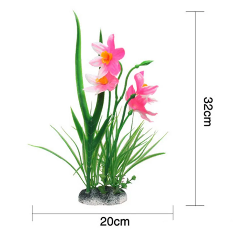 1 шт. маленькие/большие искусственные аквариумные растения пластиковые аквариумные украшения искусственные растения Трава Аквариум Декор Аксессуары - Цвет: h-pink flower