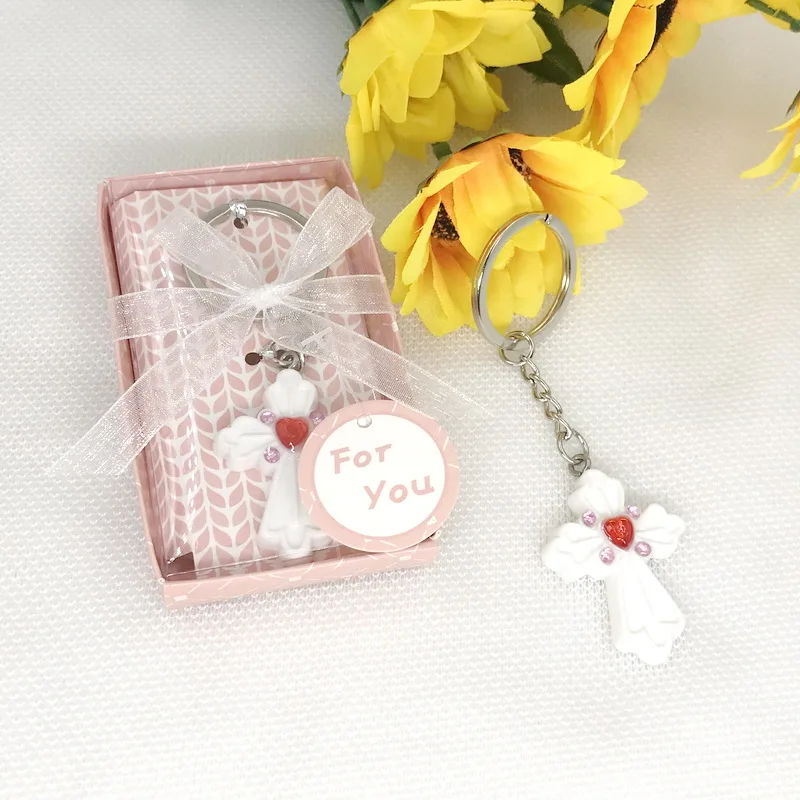 

FREE SHIPPING +Pink Cross Design Favor Saver Key Chain Favors+100pcs/Lot