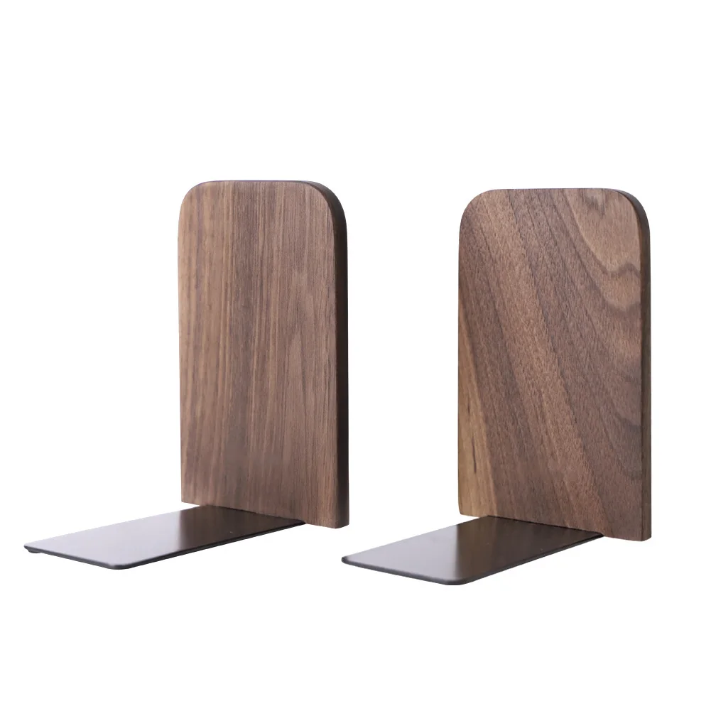 

2PCS Work Wooden Book Stand Storage Desktop Bookend Office Holder Black Walnut Home For Students Organizer Supplies Non Skid