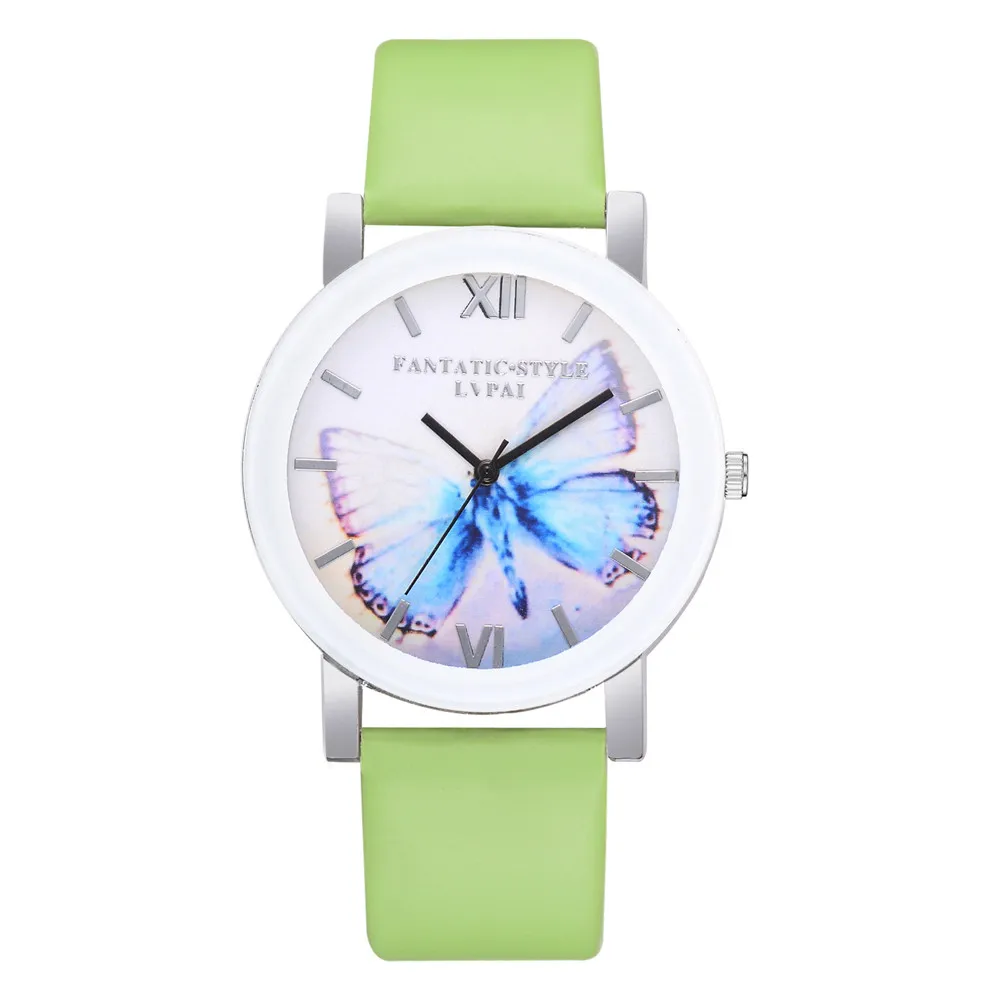 LVPAI Высокое качество красивые модные женские часы-браслет с принтом бабочки повседневные круглые Аналоговые кварцевые наручные часы женские часы# A