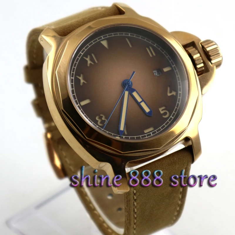

Parnis 44mm coffee California dial Rose Gold case sapphire glass Watch 21 jewels MIYOTA Automatic movement men's Wristwatch