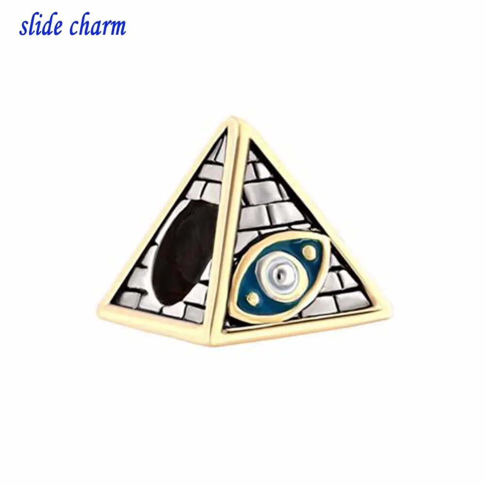 

slide charm wholesale Free shipping Antique Masonic Evil Eye On Egyptian Pyramids Beads Charms Bracelets fit Pandora bracelet