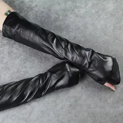 LANMREM/2019 г. Новые Модные осенние черные женские Дамские перчатки с тонкими пальцами из искусственной кожи, теплые повязки YE76001