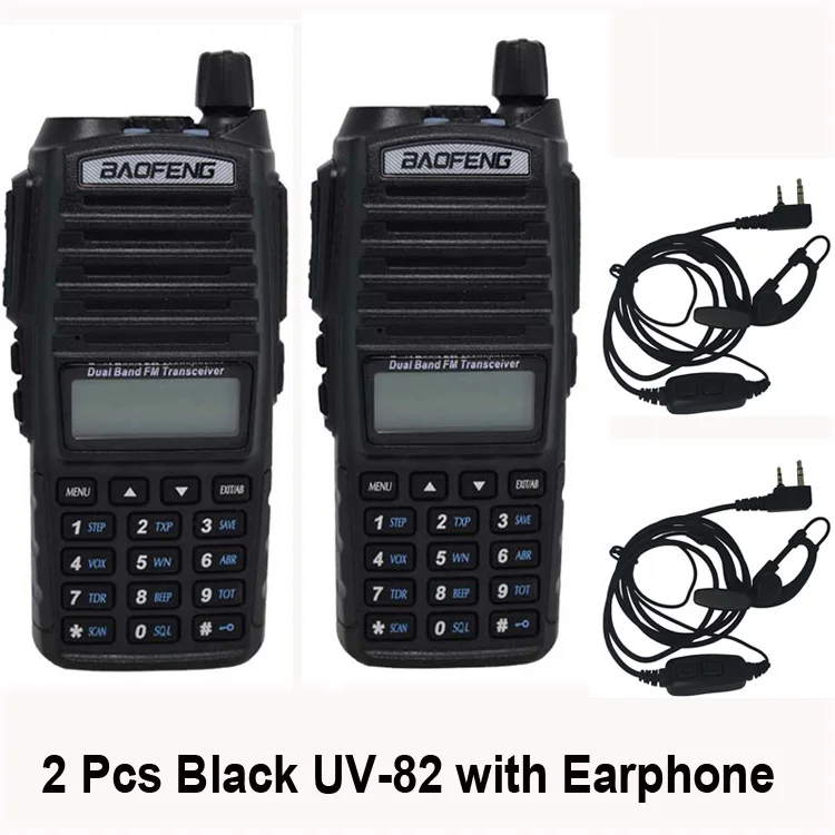 2 шт./компл. Горячая иди и болтай walkie talkie UV 82 Baofeng 1 пара Портативный радио Baofeng UV-82 с наушником CB Ham Радио УКВ двойного UV82 радио - Цвет: black