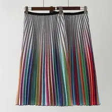 Для женщин Винтаж Цвет ful Юбки-миди Mujer эластичный пояс 2 Цвет дизайн женский Повседневное Лето Chic плиссированные юбки T197