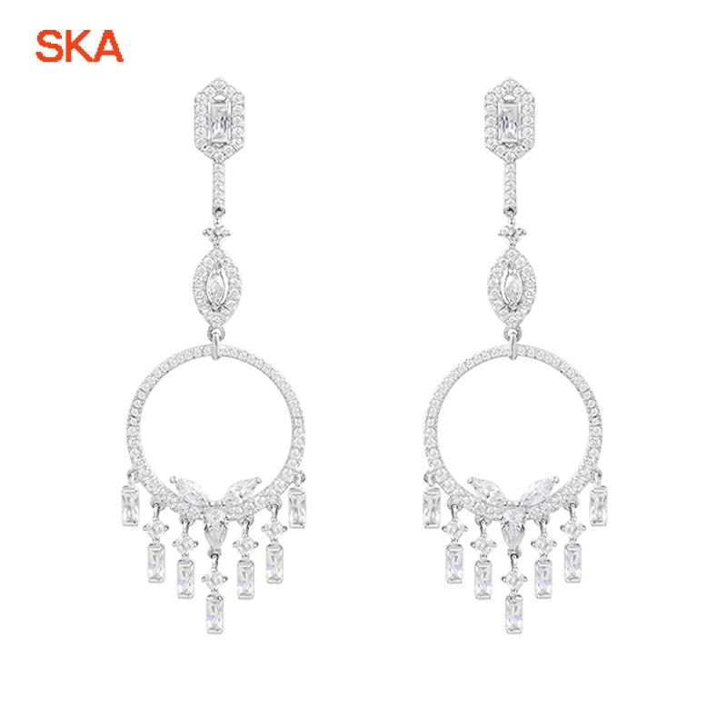 

SKA Drop Earrings For Women Brand Fine Jewelry 925 Silver Inlaid Zircon Fashion Accessories Party Women's Earring AE10493OX