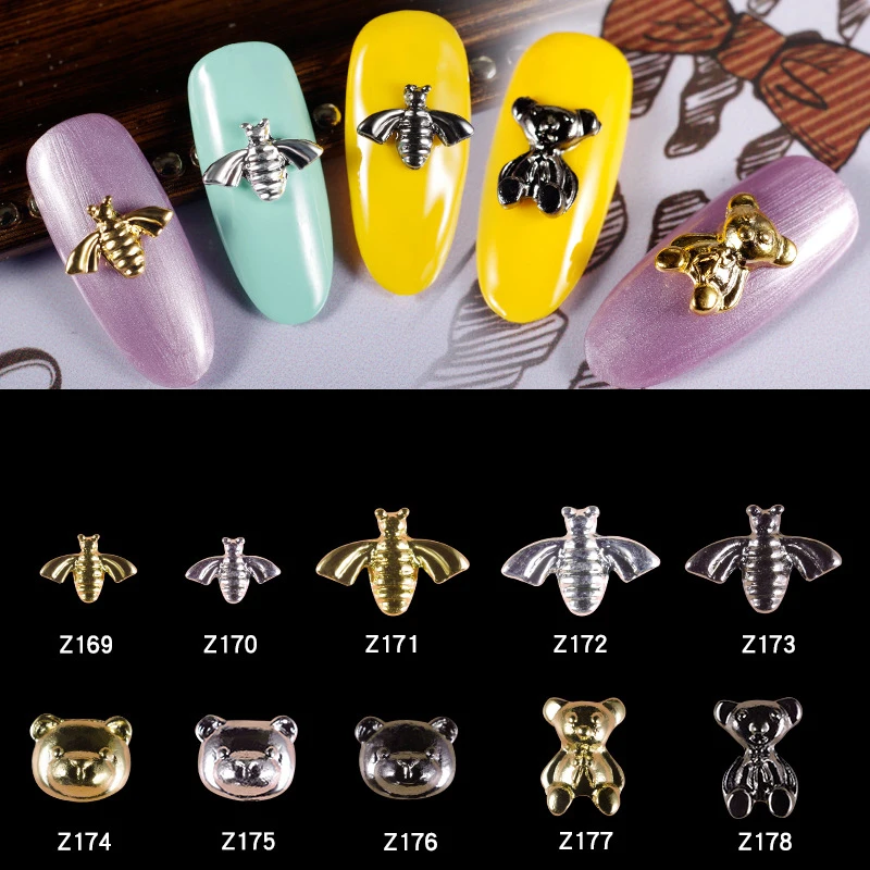 

1pc Accessories Nail Jewelry Super Cute Gold Silver Bee Bear Alloy Manicure 3D Nail Art Decoration Metal Rivets