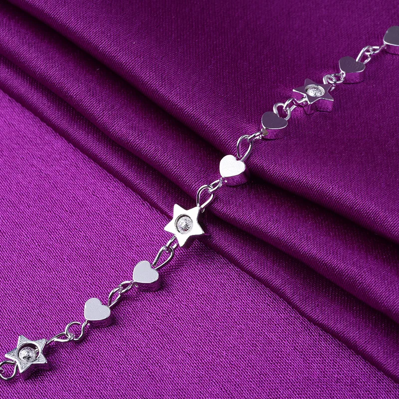 925 пробы, серебряные браслеты-шармы в форме сердца, звезды, бисера, цепочка, регулируемые браслеты для женщин, вечерние, свадебные ювелирные изделия A184