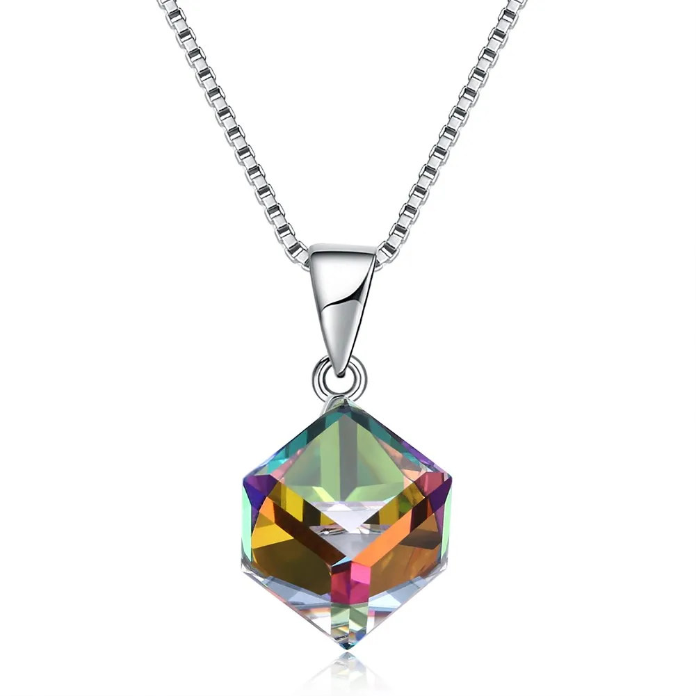 

INALIS 925 Sterling Silver Crystals from Swarovski Rhombus Necklaces Colorful Zircon Pendant Necklaces for Women Lady Gift