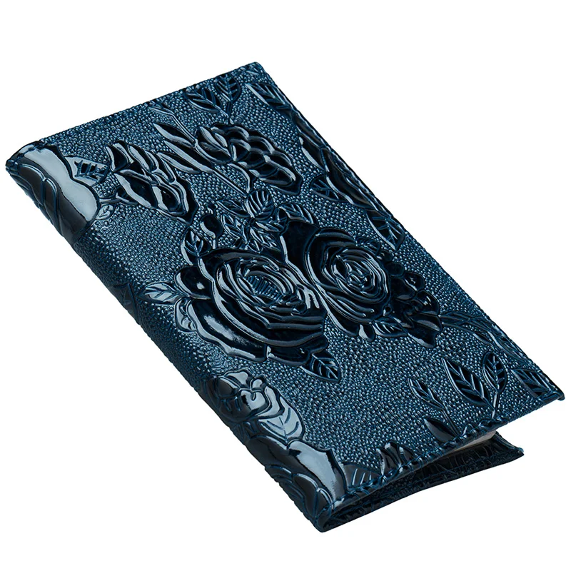 

Blue Three-dimensional embossed rose Fashion women passport cover waterproof solid pu leather passport holder with traveling