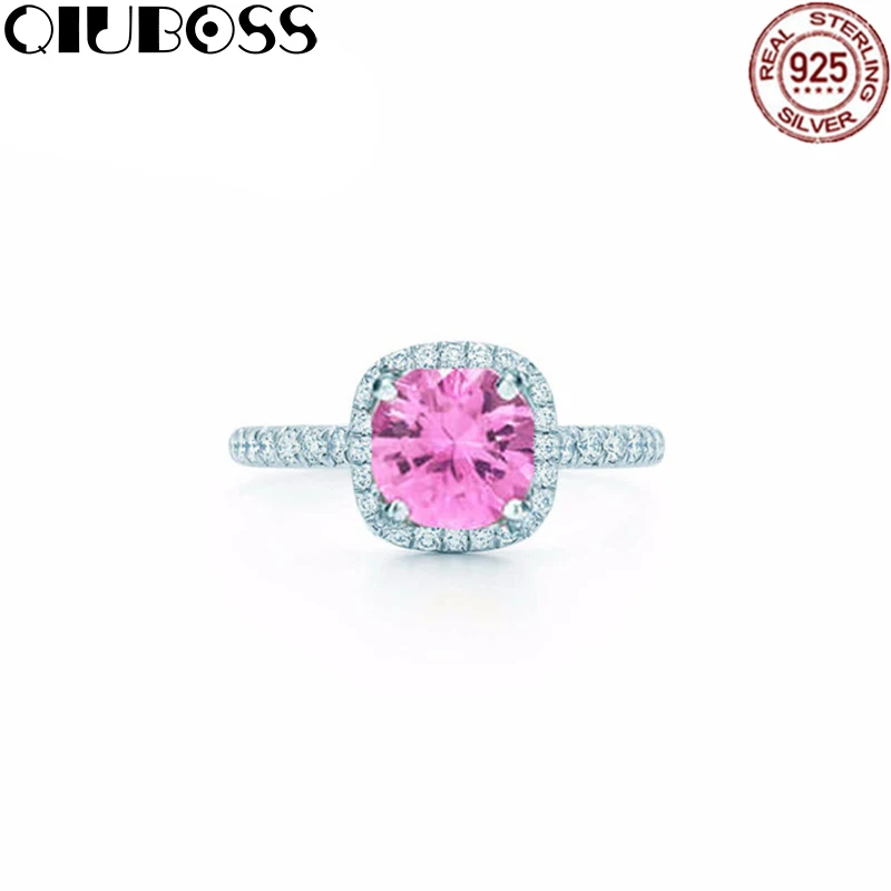 

QIUBOSS TIFF 925 Sterling Silver 1:1 Brand New Genuine Pink Love Zircon Charm Ring Ms. Charming Gift