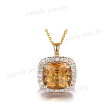 Природных алмазов натуральная цитрин 6x6 мм Подушки SOLID 14 К желтого золота леди кулон