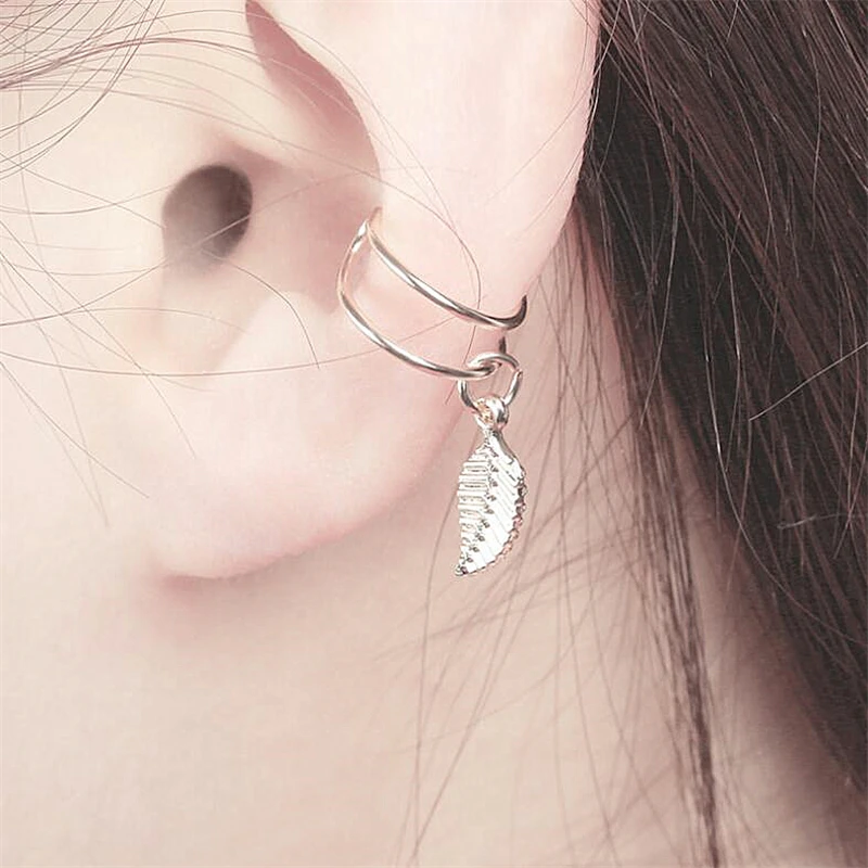 

2019 Earring Jewelry 3 Color Clip Earrings for Women Trendy Leaf Dangle Ear Cuff Clip on Earrings Without Piercing 1pcs Ear Bone