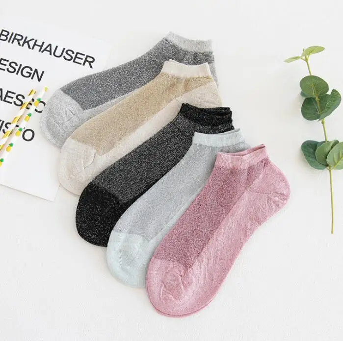 

shimmer socks glittery thread short sock shiny 6 colors available spring style 10pair/lot free ship