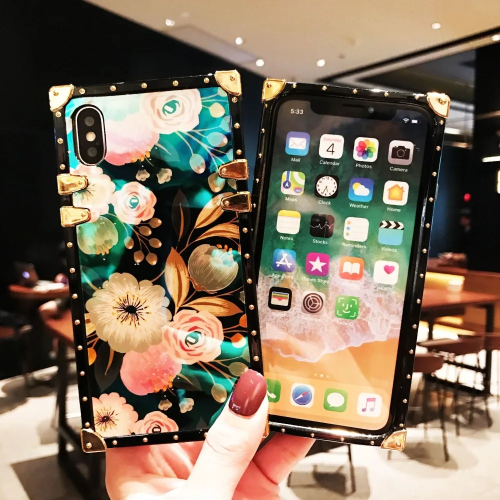 Чехол для samsung S8 S9 S10 Plus, роскошный квадратный чехол Blue Ray с заклепками и розами для samsung A30 A50 A70 A750 Note8 Note9 Note10 pro, чехол