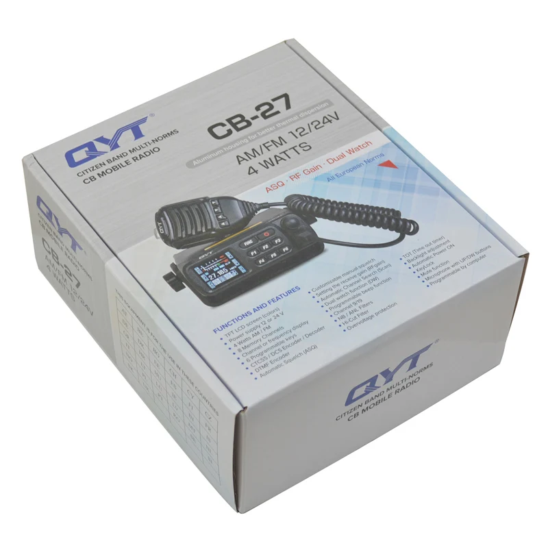 QYT CB-27 CITIZEN BAND все европейские MULTI-NORMS Мобильная радиостанция CB Мобильный CB трансивер AM/FM 12/24 4 Вт 26,965-27,405 МГц